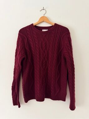 ASOS Burgundy Cable Knit Wool Blend Crewneck Sweater